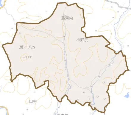 大字藤河内とその周辺の地図。町の範囲を重ねている
