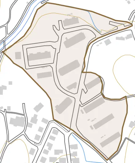 大字東岐波とその周辺の地図。町の範囲を重ねている
