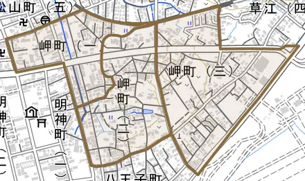 岬町とその周辺の地図。町の範囲を重ねている
