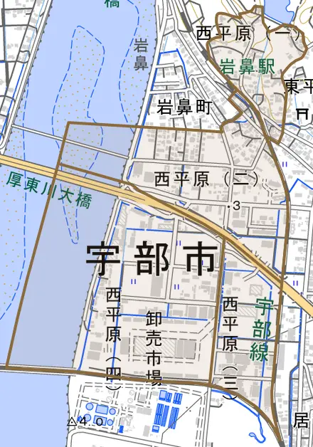 西平原とその周辺の地図。町の範囲を重ねている