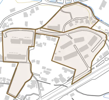 大字西岐波とその周辺の地図。町の範囲を重ねている