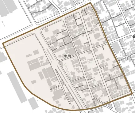 幸町とその周辺の地図。町の範囲を重ねている