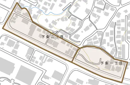 下条とその周辺の地図。町の範囲を重ねている