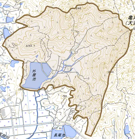 秋穂西とその周辺の地図。町の範囲を重ねている