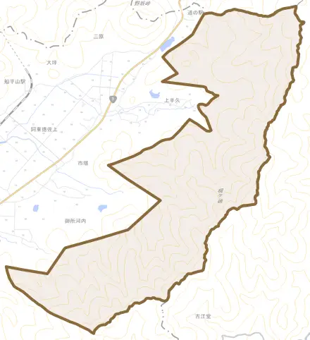 阿東徳佐上とその周辺の地図。町の範囲を重ねている
