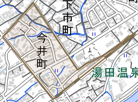 今井町とその周辺の地図。町の範囲を重ねている