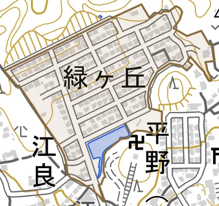 緑ヶ丘とその周辺の地図。町の範囲を重ねている