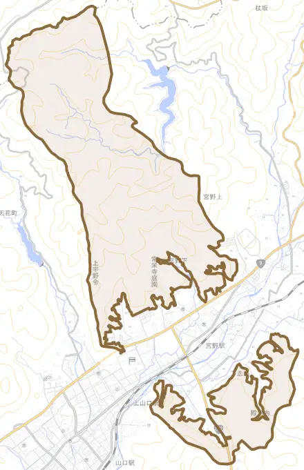 宮野下とその周辺の地図。町の範囲を重ねている