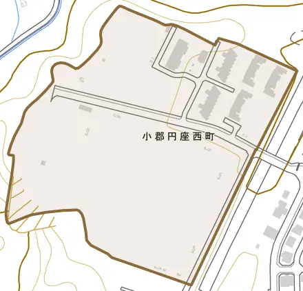 小郡円座西町とその周辺の地図。町の範囲を重ねている