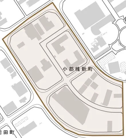 小郡維新町とその周辺の地図。町の範囲を重ねている