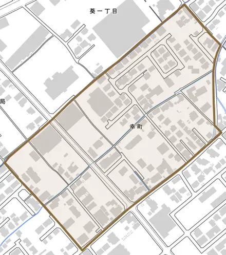 幸町とその周辺の地図。町の範囲を重ねている