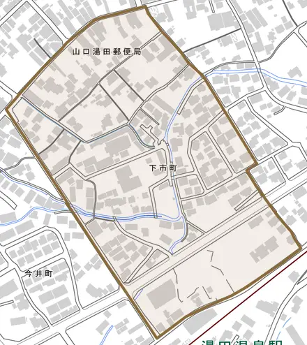 下市町とその周辺の地図。町の範囲を重ねている