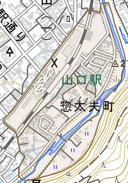 惣太夫町とその周辺の地図。町の範囲を重ねている