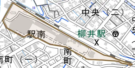 駅南とその周辺の地図。町の範囲を重ねている