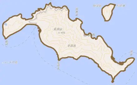 平郡とその周辺の地図。町の範囲を重ねている