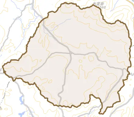 伊陸とその周辺の地図。町の範囲を重ねている