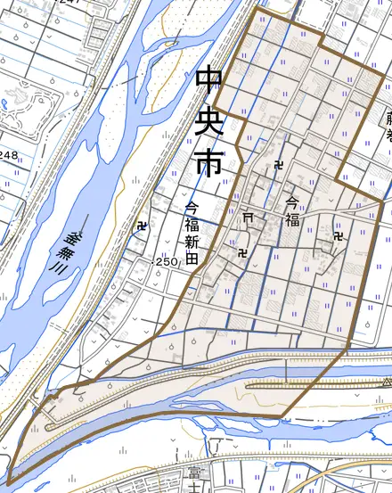今福とその周辺の地図。町の範囲を重ねている
