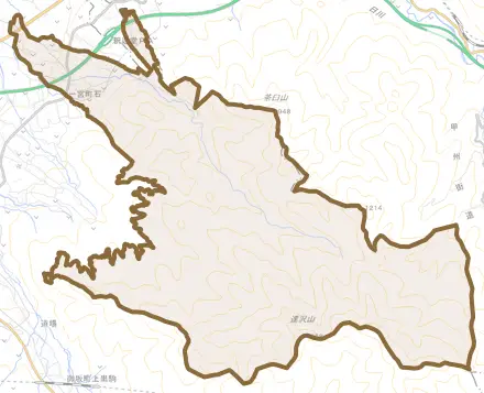 一宮町石とその周辺の地図。町の範囲を重ねている