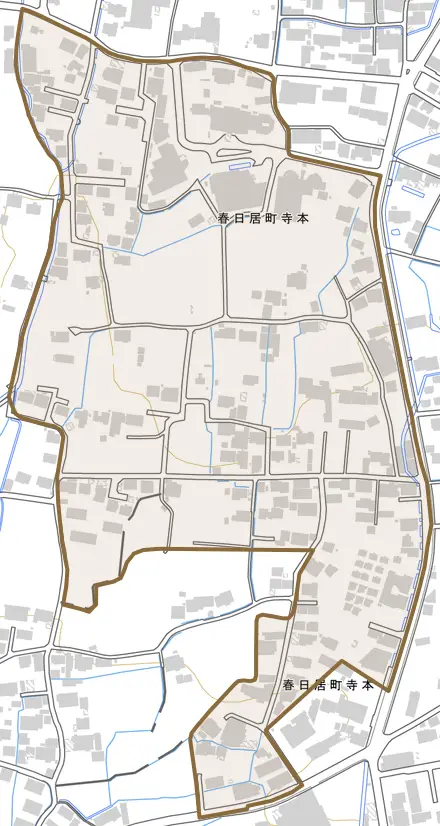春日居町寺本とその周辺の地図。町の範囲を重ねている