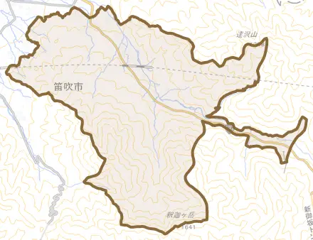 御坂町上黒駒とその周辺の地図。町の範囲を重ねている