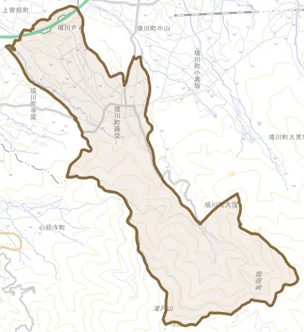 境川町藤垈とその周辺の地図。町の範囲を重ねている