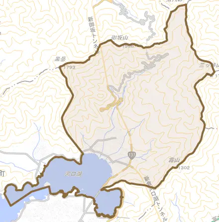 河口とその周辺の地図。町の範囲を重ねている