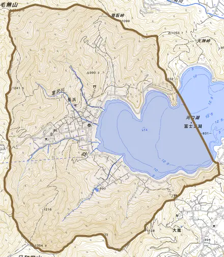 長浜とその周辺の地図。町の範囲を重ねている