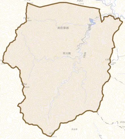 雨畑とその周辺の地図。町の範囲を重ねている