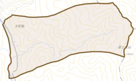 大原野とその周辺の地図。町の範囲を重ねている