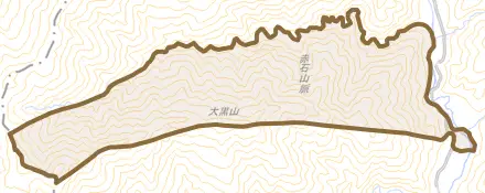 黒桂とその周辺の地図。町の範囲を重ねている
