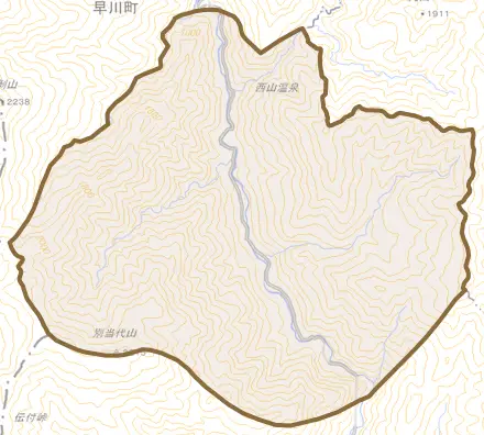 湯島とその周辺の地図。町の範囲を重ねている