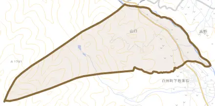 白州町上教来石とその周辺の地図。町の範囲を重ねている