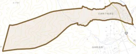 白州町下教来石とその周辺の地図。町の範囲を重ねている