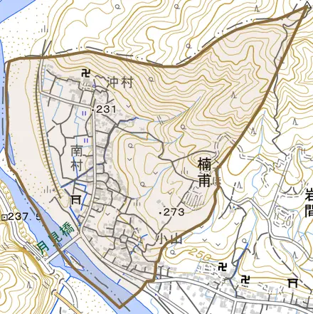 楠甫とその周辺の地図。町の範囲を重ねている