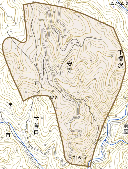 安寺とその周辺の地図。町の範囲を重ねている