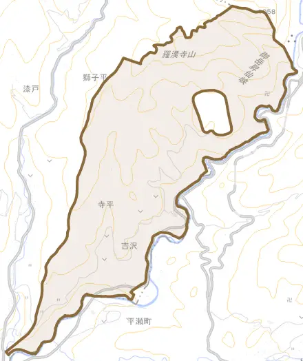 吉沢とその周辺の地図。町の範囲を重ねている