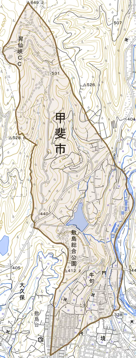 牛句とその周辺の地図。町の範囲を重ねている