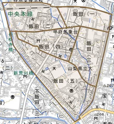 飯田とその周辺の地図。町の範囲を重ねている