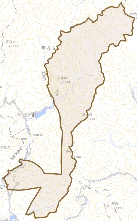 上帯那町とその周辺の地図。町の範囲を重ねている