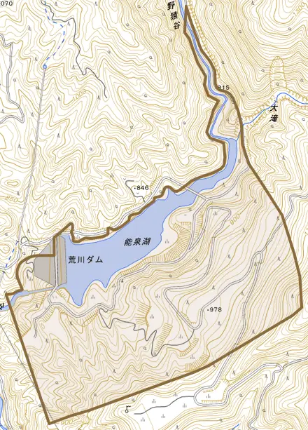 川窪町とその周辺の地図。町の範囲を重ねている