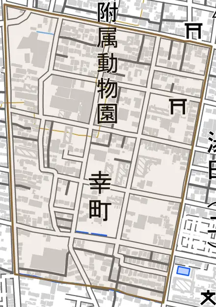 幸町とその周辺の地図。町の範囲を重ねている