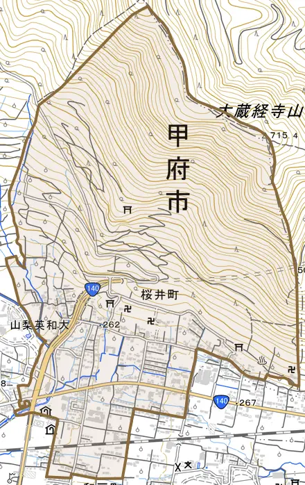 桜井町とその周辺の地図。町の範囲を重ねている