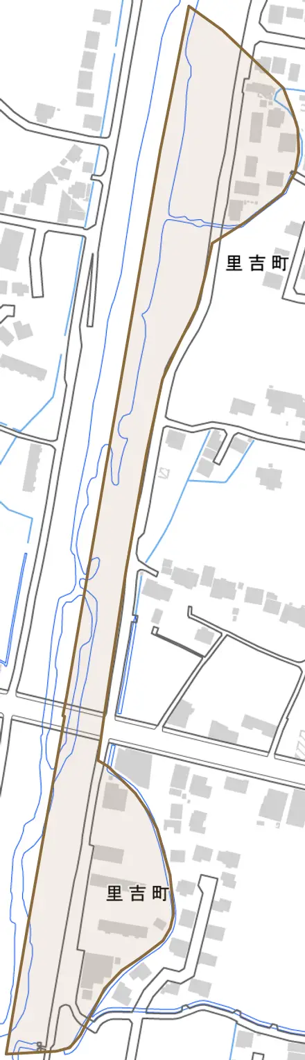 里吉町とその周辺の地図。町の範囲を重ねている