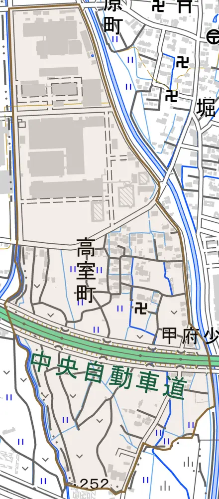 高室町とその周辺の地図。町の範囲を重ねている
