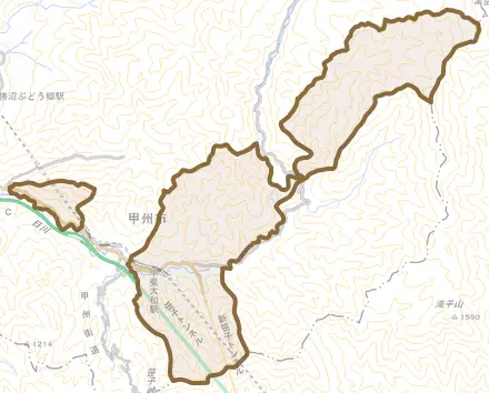 大和町初鹿野とその周辺の地図。町の範囲を重ねている