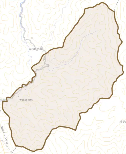 大和町田野とその周辺の地図。町の範囲を重ねている