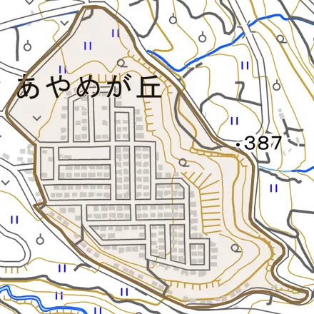 あやめが丘とその周辺の地図。町の範囲を重ねている