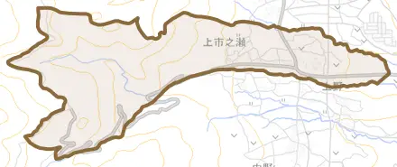 上市之瀬とその周辺の地図。町の範囲を重ねている