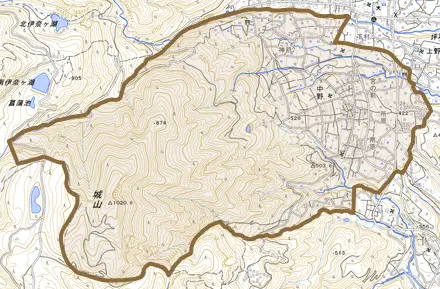中野とその周辺の地図。町の範囲を重ねている