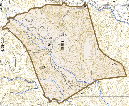 江尻窪とその周辺の地図。町の範囲を重ねている